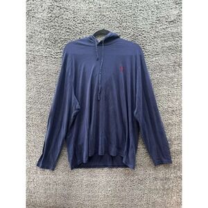 Polo Ralph Lauren Knitted Drawstring Pullover Hoodie Navy Blue Mens Size XL
